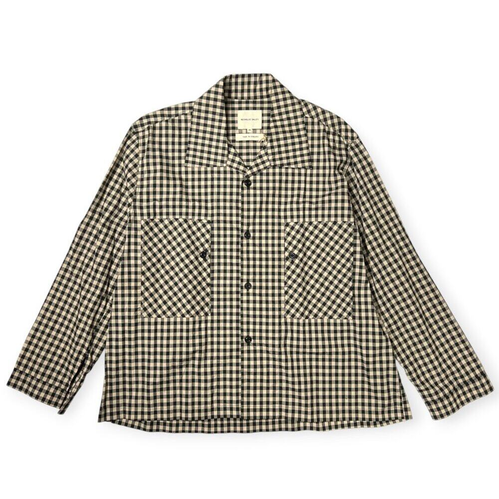 Nicholas Daley Button Front Camp Shirt M Gingham Collar Cotton England NWT FLAW